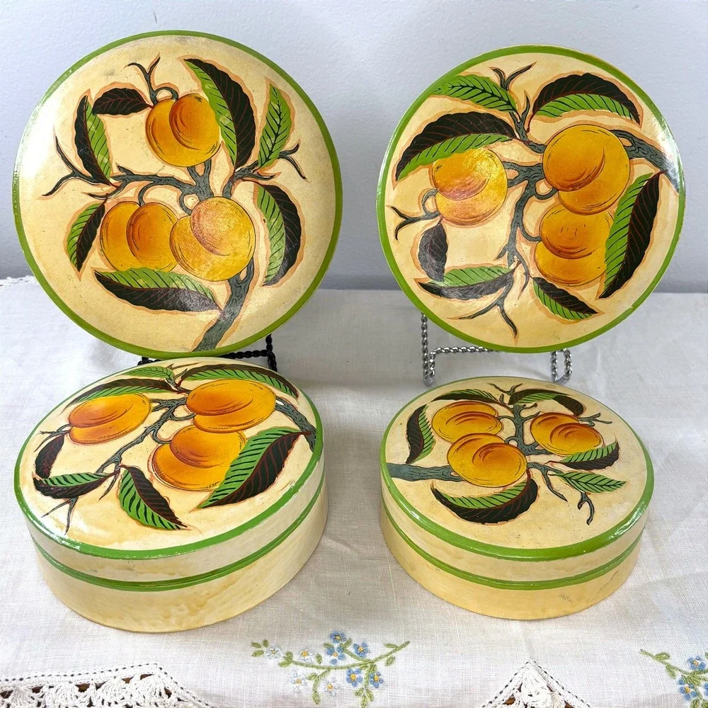 Vintage Jerywil Products Japan Nesting Canister Set 4 Peach Fruit Hand Painted